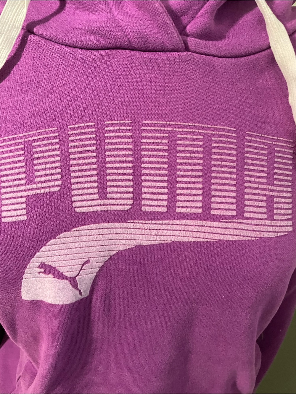 Puma Purple Graphic Logo Hoodie - White Drawstrings - Women's Medium - Picture 6 of 15